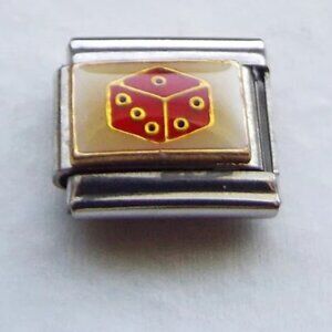 Red enamel single die 9mm stainless steel Italian charm bracelet link new